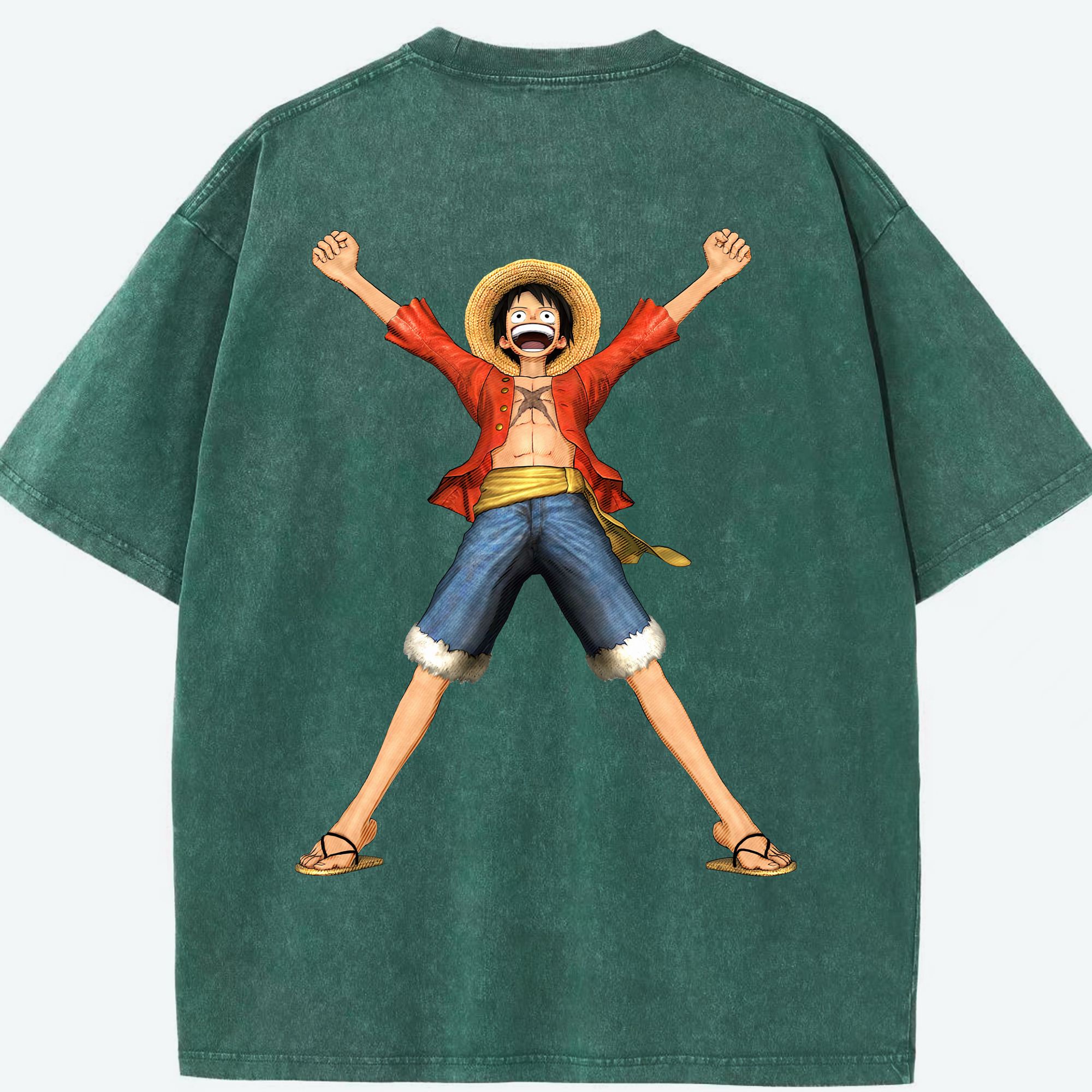 ワンピース モンキー・D・ルフィ ONE PIECE Monkey D. Luffy 綿100% ヴィンテージ風 半袖Tシャツ（背面プリント）